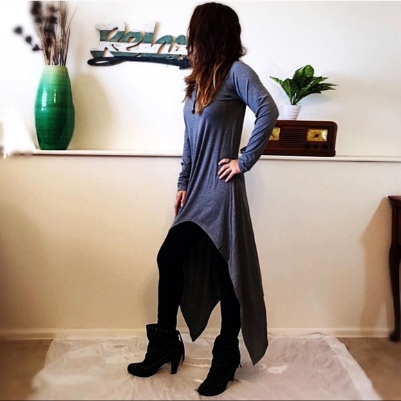 Tops - Off Shoulder Top Dress Long Sleeve HiLow Charcoal